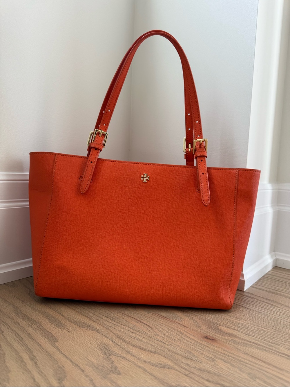 Tory Burch Orange Leather Emerson Tote Bag